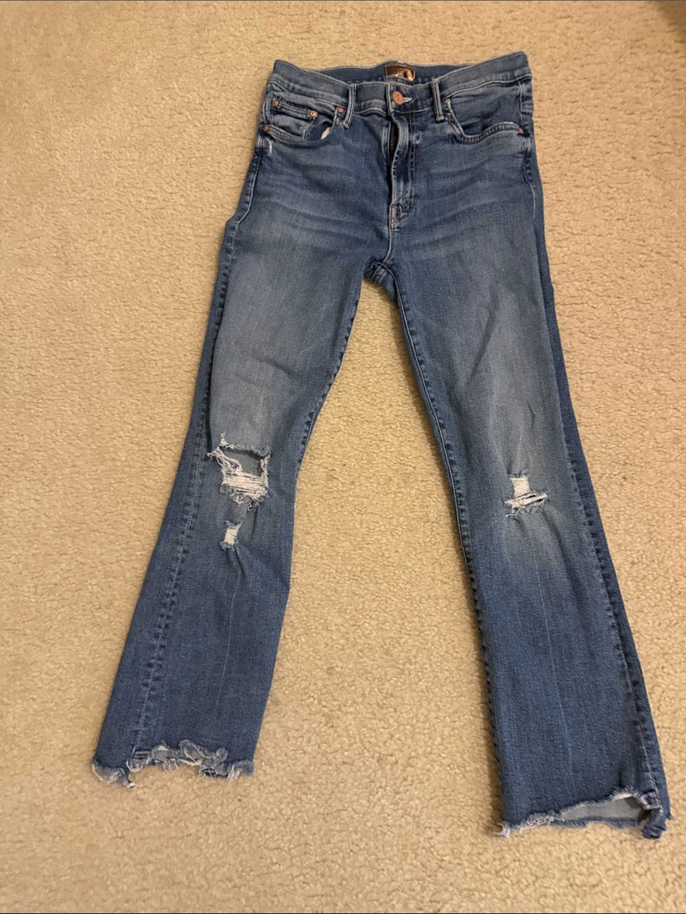 Women’s Distressed Blue Crop Jeans - Casual Ripped Denim